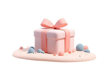 Gift box with pink bow isolated on white background. 3d rendering.