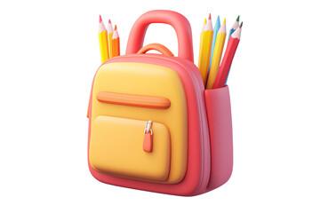 School backpack with color pencils, 3D rendering isolated on transparent background