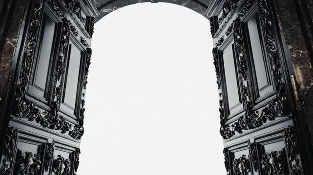 This historic European landmark features the Arch of Triumph and Arch of Constantine alongside the old stone columns and baroque cathedral arches of a Roman basilica and Budapest palace