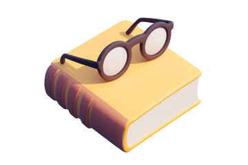 Book with glasses isolated on a transparent background. 3d rendering.