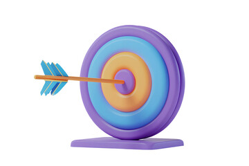 3d rendering of a target with arrow in the center on transparent background