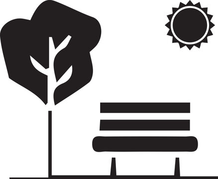 Park bench and tree icon on a sunny day