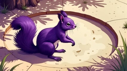 Purple striped squirrels lying in the warm sand courtyard, resting in the sand
