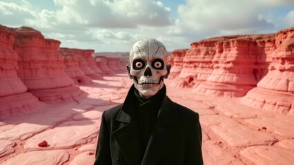 Black clothed figures wearing patterned face accessories in the Crimson Canyon