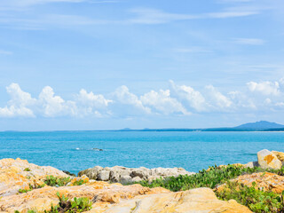 Beautiful Tropical beach and ocean landscape of Dajiao Park in Qizi Bay (Qiziwan), Changjiang, Hainan, China