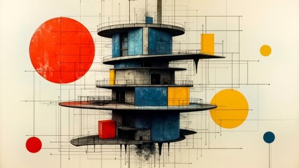 Illustration of Red Round Black Layered Mechanical Device