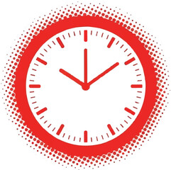 Modern Red Clock Icon with Halftone Dots and Minimal Flat Design Illustration