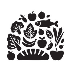 Organic Food Icons Silhouette Collection
