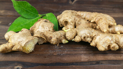 fresh ginger root on wooden table, creating an inviting culinary scene