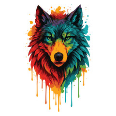 Colorful Wolf Head Splash Art Illustration