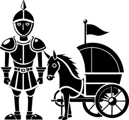 Knight'n Carriage stock black illustration , white background 