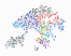 Hong Kong, shape of the country build of colored cells. Digital style map of the Hong Kong on white background. Small size rounded square blocks. Amazing vector illustration.