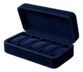 Velvet-lined closed tray with a hinged lid for storing watches and bracelets.