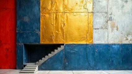 Grey Blue Block Step Art Abstract Decorative Painting