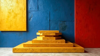 Yellow and Blue Block Step Art Abstract Decorative Illustration