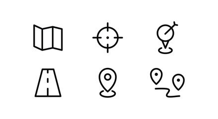Location, map pin, gps, destination, directions, distance, place, navigation address Route, Navigator line icons set, editable stroke isolated 