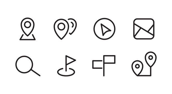 Location, map pin, gps, destination, directions, distance, place, navigation address Route, Navigator line icons set, editable stroke isolated 