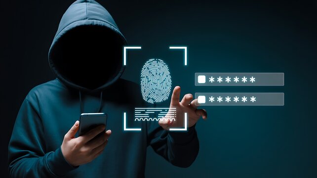 Hacker biometric access and cyber security threat concept
 - Powered by Adobe