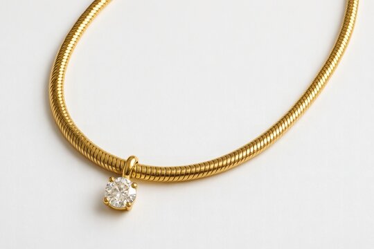 Diamond Snake Necklace Gold Chain with Pendant Isolated on White Background for Luxury Jewelry Advertising