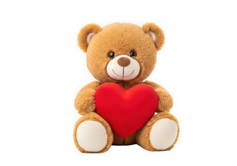 Fototapeta premium Cute Teddy Bear Holding Red Heart on Black Background