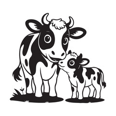 a black and white cow and calf are standing together