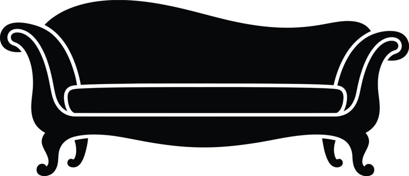 Classic black silhouette of a vintage style sofa with elegant curved arms and legs