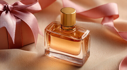 bottle of perfume on a pink background