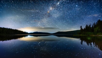 starry night lake reflection serene lake reflects vibrant starry sky starry night