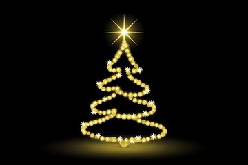 Festive Christmas and New Year Banner with Sparkling Star Tree on Black Background