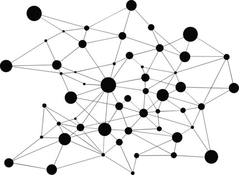 Network graph visualization, node and edge structure, data science diagram, connectivity map, black vector illustration, graph theory design