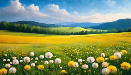 dandelion field painting vibrant painting captures essence of dandelion field dandelion