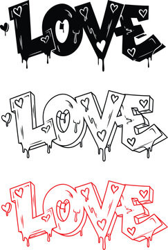 Love typography with heart elements in various styles