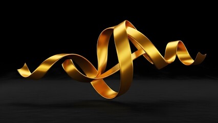 Abstract golden ribbon twists fluidly against black background, showcasing elegance, motion, and sculptural beauty.