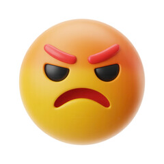 Fototapeta premium Angry face emoji with red eyebrows and frowning mouth
