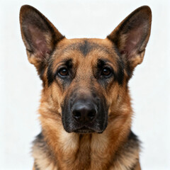 a red fluffy dog, a shepherd dog on a white background, a pet, an artificial intelligence generator, AI, an image of a neural network. background for the design