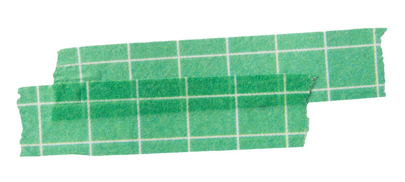 Ripped torn paper adhesive green grid pattern washi tape on transparent background