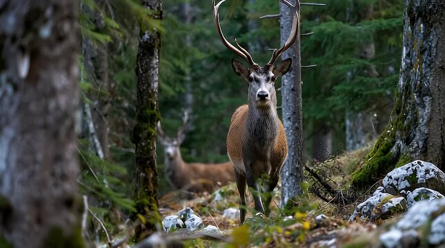 Deer in forest majestic stag with antlers natural wildlife scene