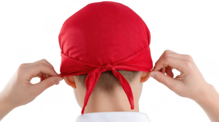 Red baseball cap with rope tied around it, isolated on transparent background, creating a stylish and nautical inspired accessory, perfect for fashion and apparel projects