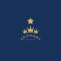 Epiphany Three Kings Day Gold Crown and Star Symbol Minimal Christian Holiday Vector Illustration
