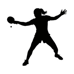 vector silhouette of a female table tennis player competing