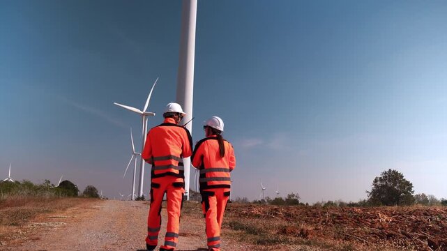 Engineer work at Wind turbine fields