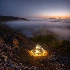 tent on the beach at sunset