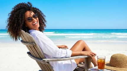 Relaxed woman enjoying summer vacation on sunny beach