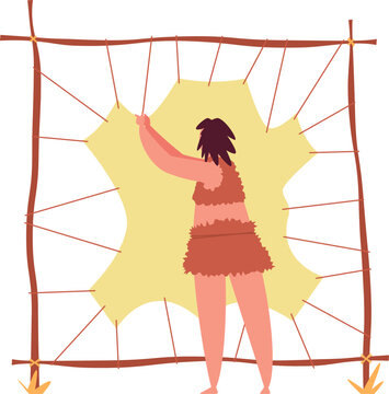 Primitive person stretching and preparing animal hide