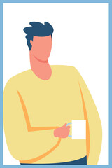 Man holding white mug drinking hot beverage