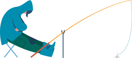 Fisherman sitting patiently with a rod outdoor