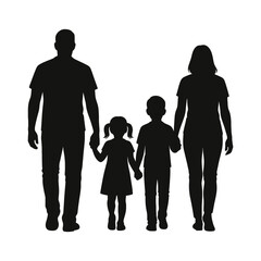 Family and parenting illustration with silhouette happy family with children silhouette