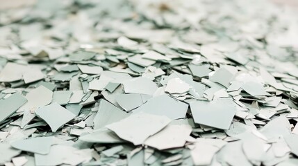 Naklejka premium A Close Up View of Discarded Light Colored Ceramic Shards Scattered and Overlapping to Form a Textured Mosaic Background