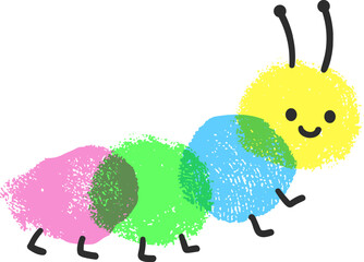 Colorful caterpillar smiling and crawling on a white background
