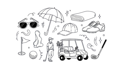Naklejka premium Golfing equipment and items illustration vector on white background
